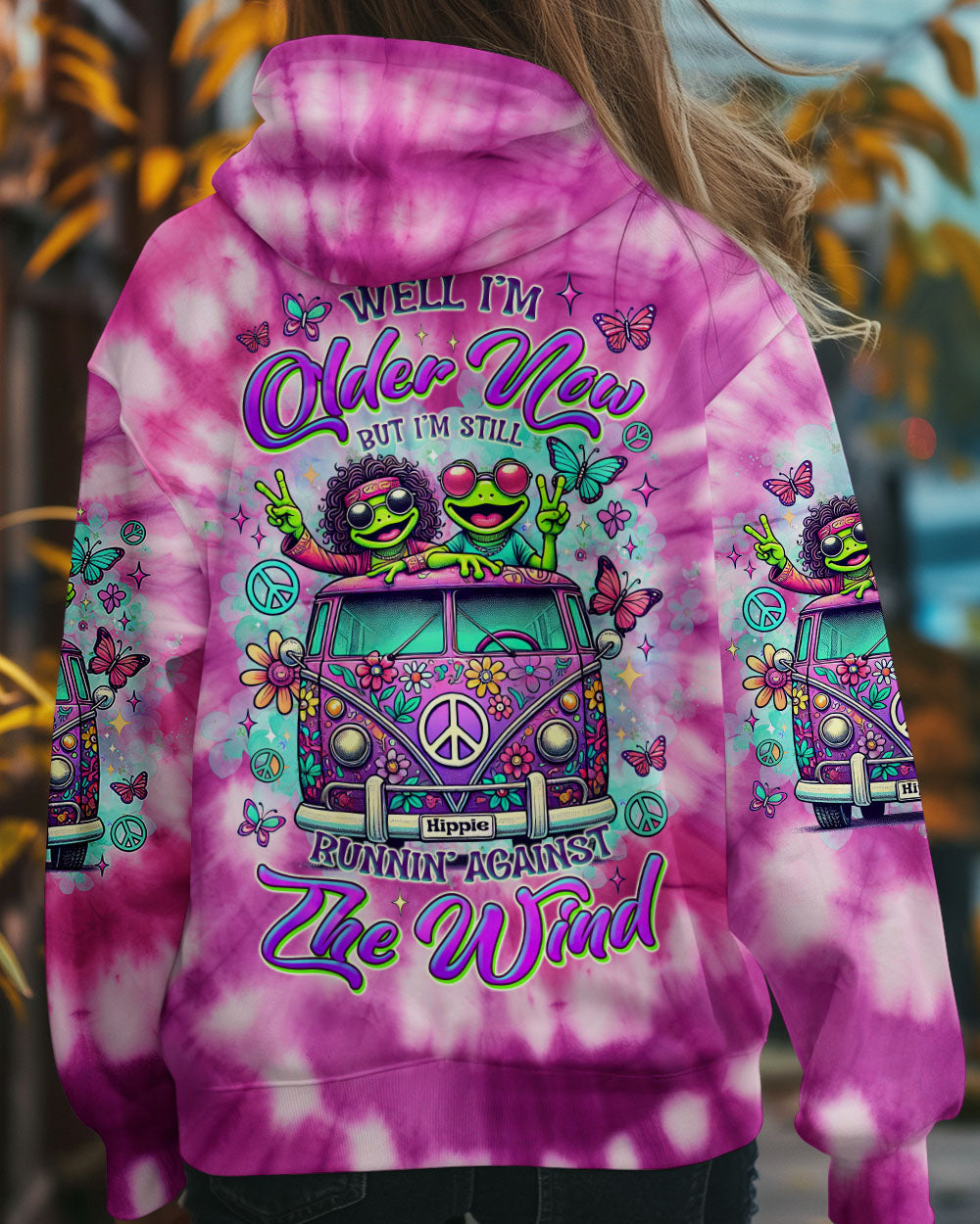 Older Now But Im Still Running Against The Wind Tie Dye Funny Hippie Frog Van AOP Shirts _8_ 0eVof
