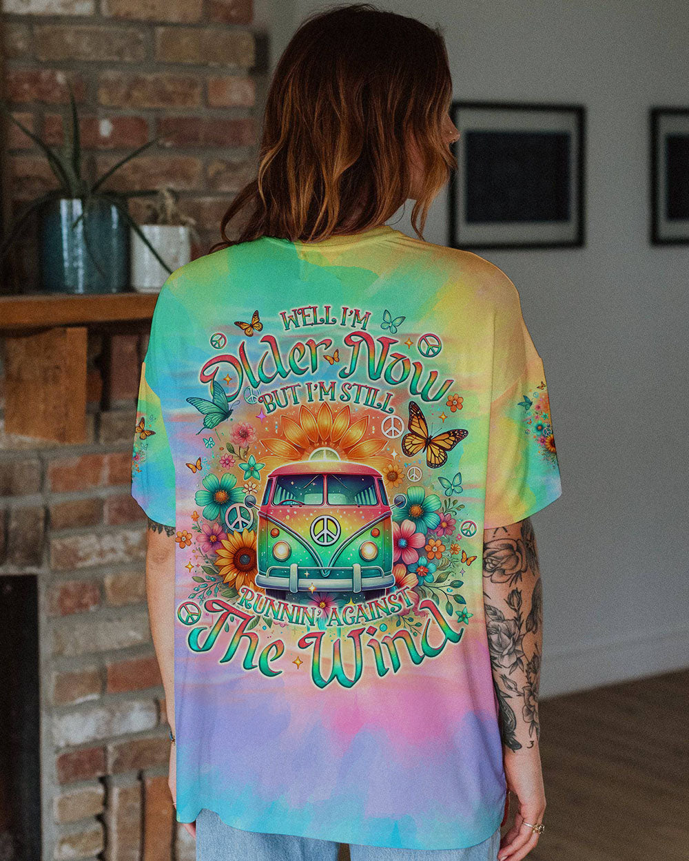 Older Now But Im Still Running Against The Wind Tie Dye Hippie Bus AOP Shirts _10_ g7nsm