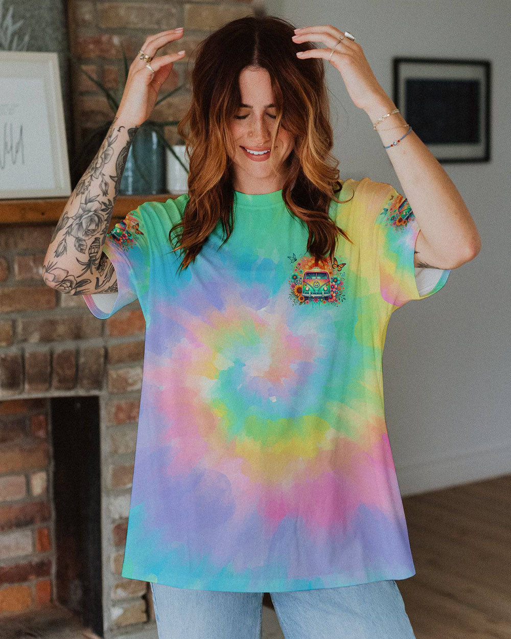Older Now But Im Still Running Against The Wind Tie Dye Hippie Bus AOP Shirts _9_ C6arD