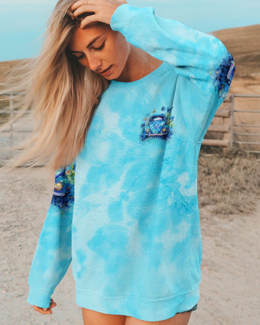 Older Now But Im Still Running Against The Wind Watercolor Blue VW Beetle AOP Shirts _2_ UucKr