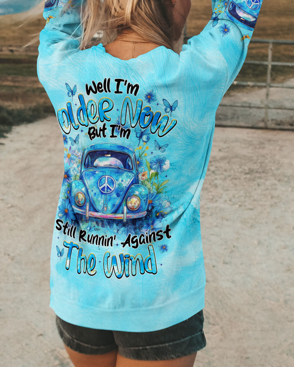 Older Now But Im Still Running Against The Wind Watercolor Blue VW Beetle AOP Shirts _3_ 01SjR
