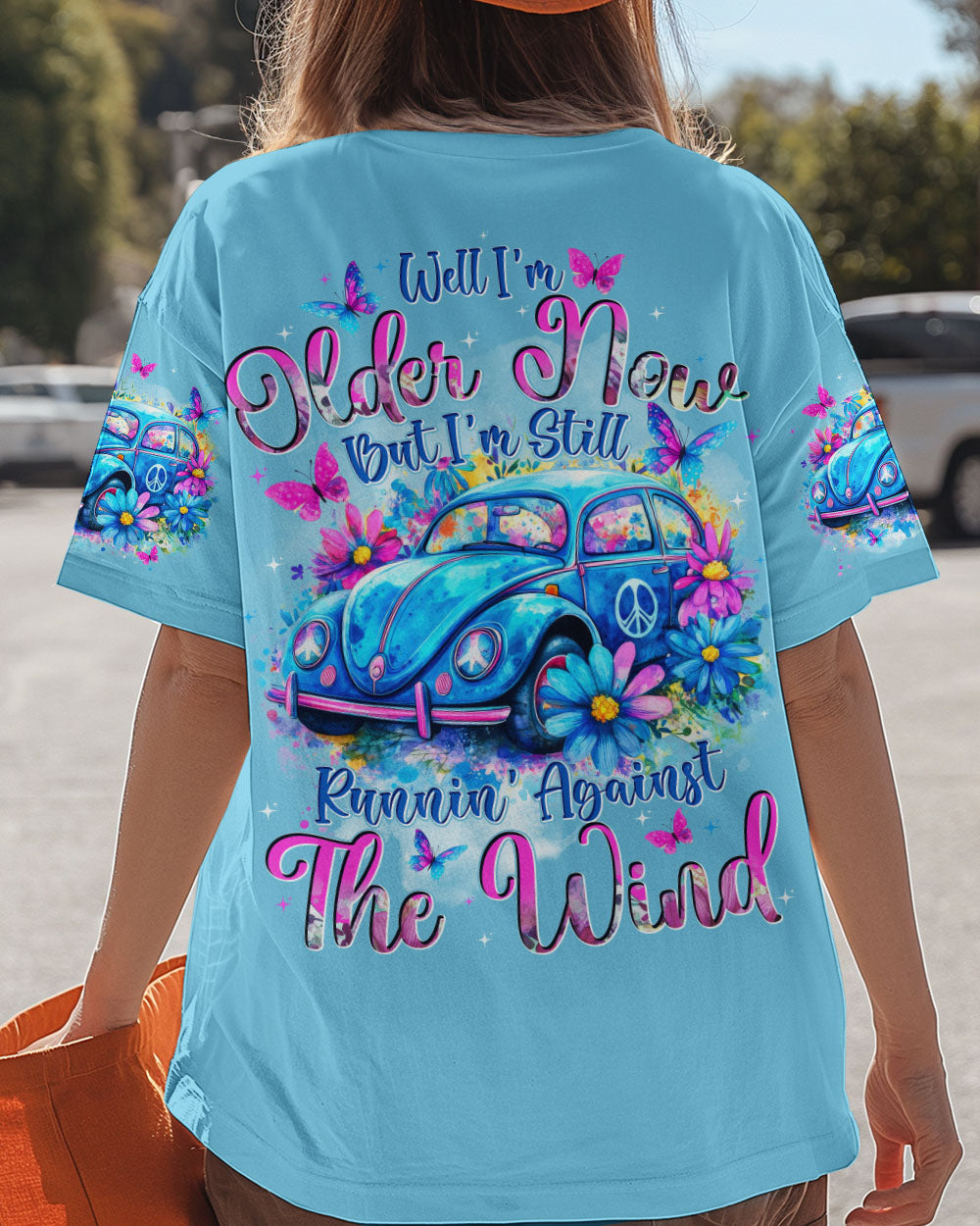 Older Now But Im Still Running Against the Wind Blue VW Beetle Floral Hippie AOP Shirts _13_ PDfEH