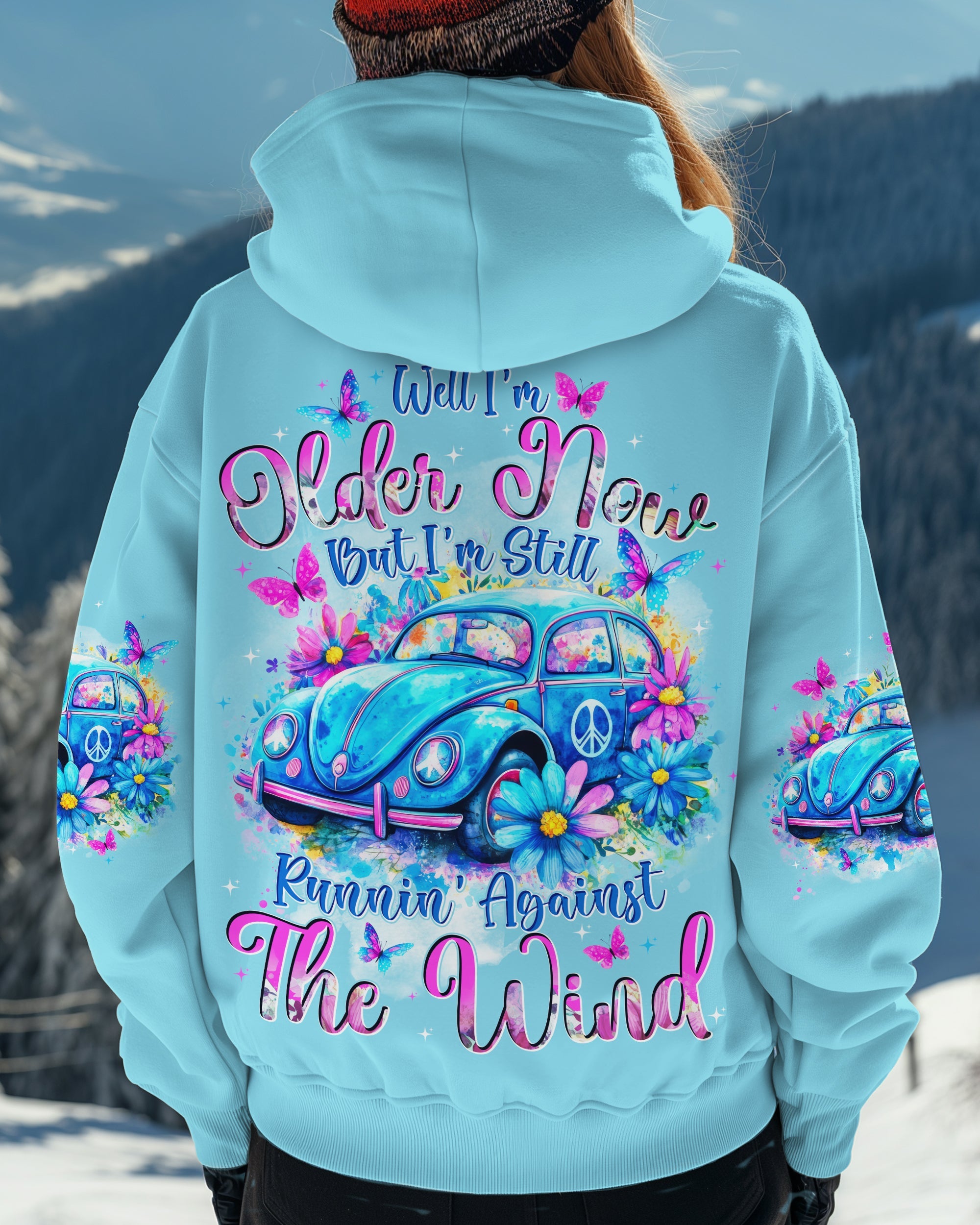 Older Now But Im Still Running Against the Wind Blue VW Beetle Floral Hippie AOP Shirts _1_ P3DjO