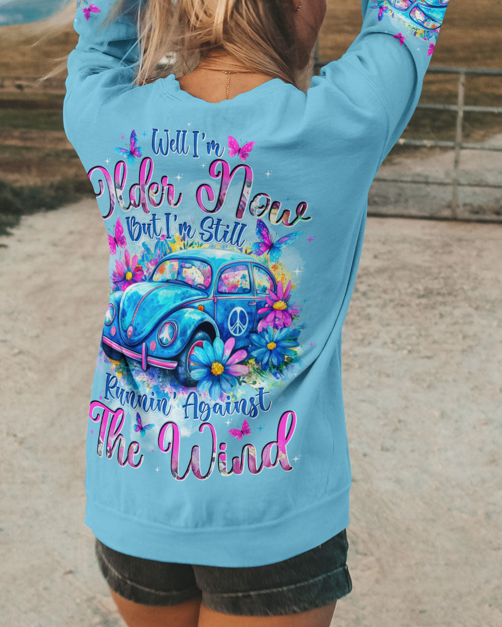 Older Now But Im Still Running Against the Wind Blue VW Beetle Floral Hippie AOP Shirts _3_ yzYGb