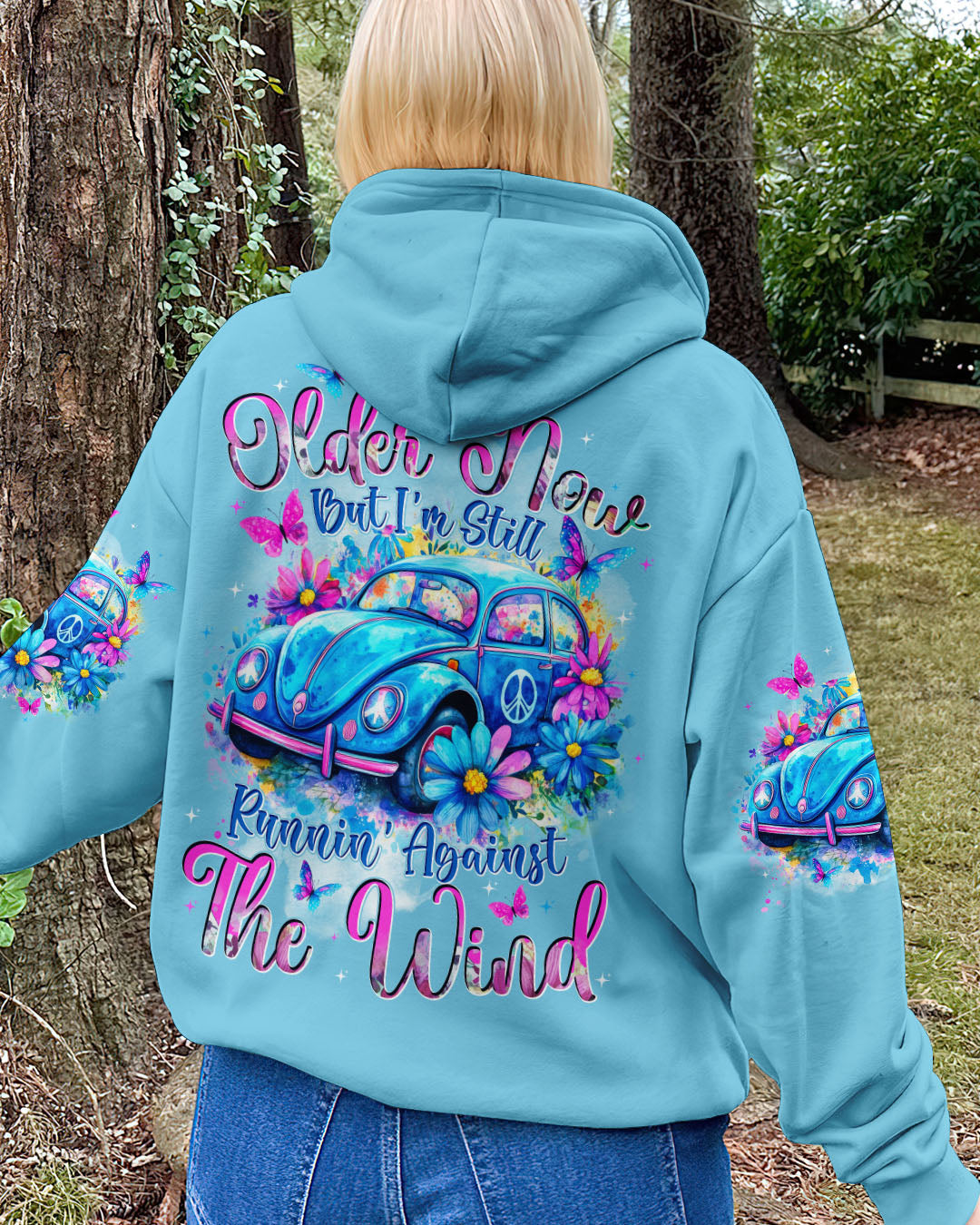 Older Now But Im Still Running Against the Wind Blue VW Beetle Floral Hippie AOP Shirts _8_ PRMWL
