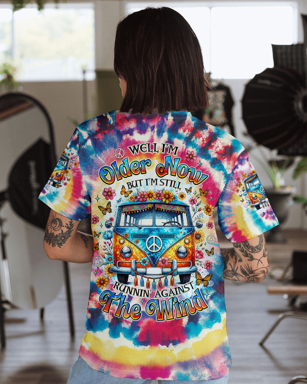 Older Now But Im Still Running Against the Wind Colorful Tie Dye Hippie Bus AOP Shirts _10_ B1lL2