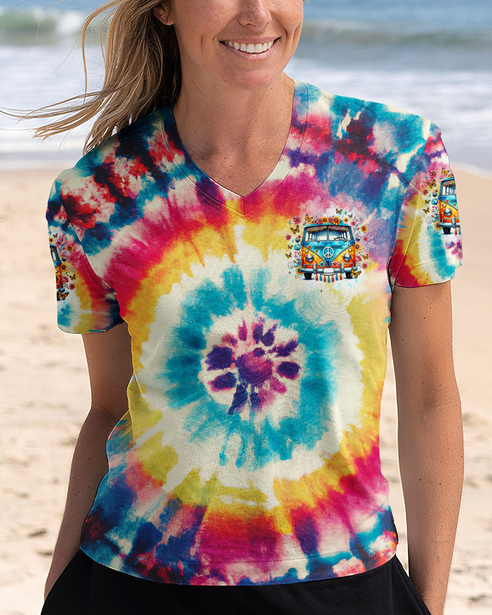 Older Now But Im Still Running Against the Wind Colorful Tie Dye Hippie Bus AOP Shirts _11_ nwEG2