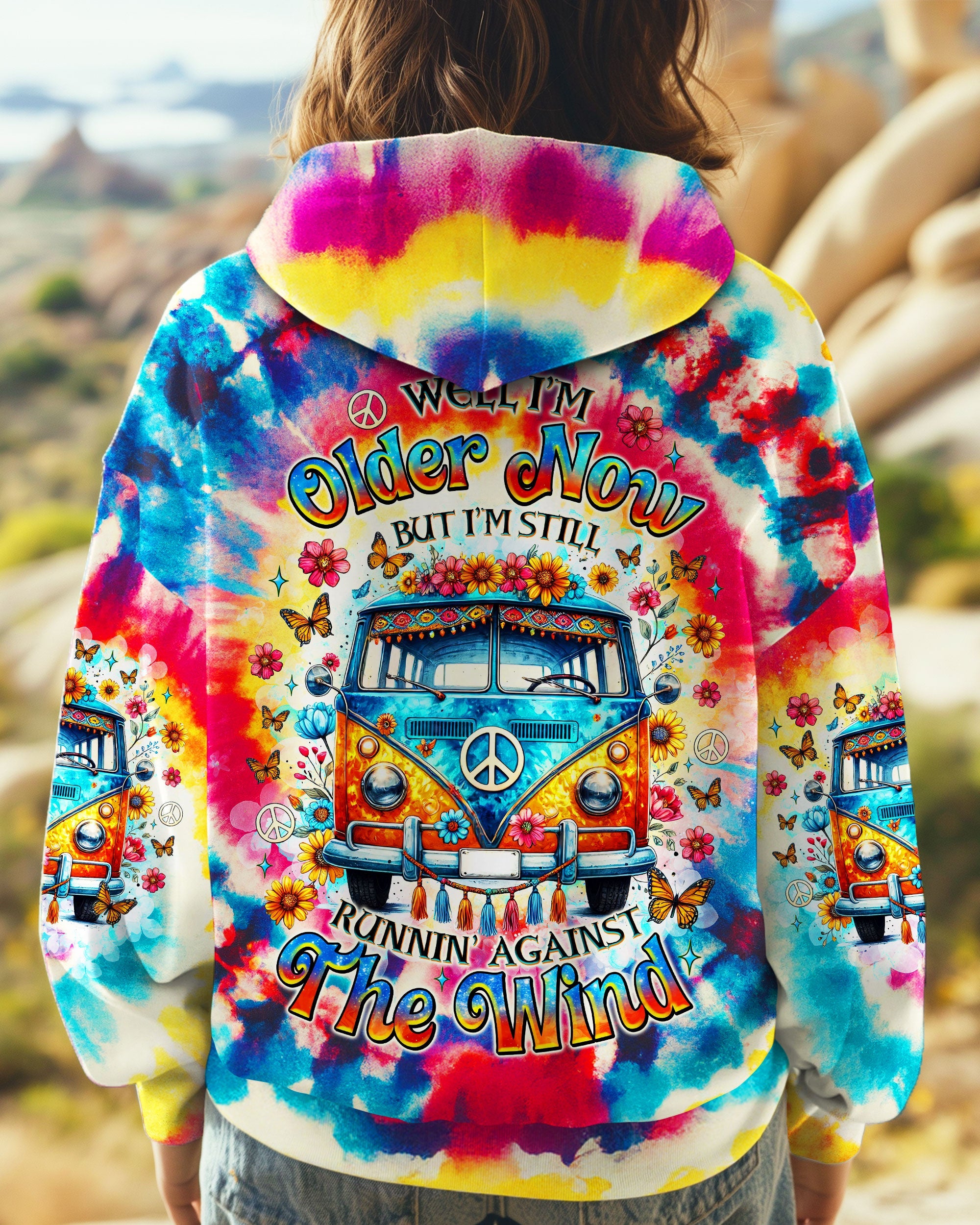 Older Now But Im Still Running Against the Wind Colorful Tie Dye Hippie Bus AOP Shirts _1_ UDqwE