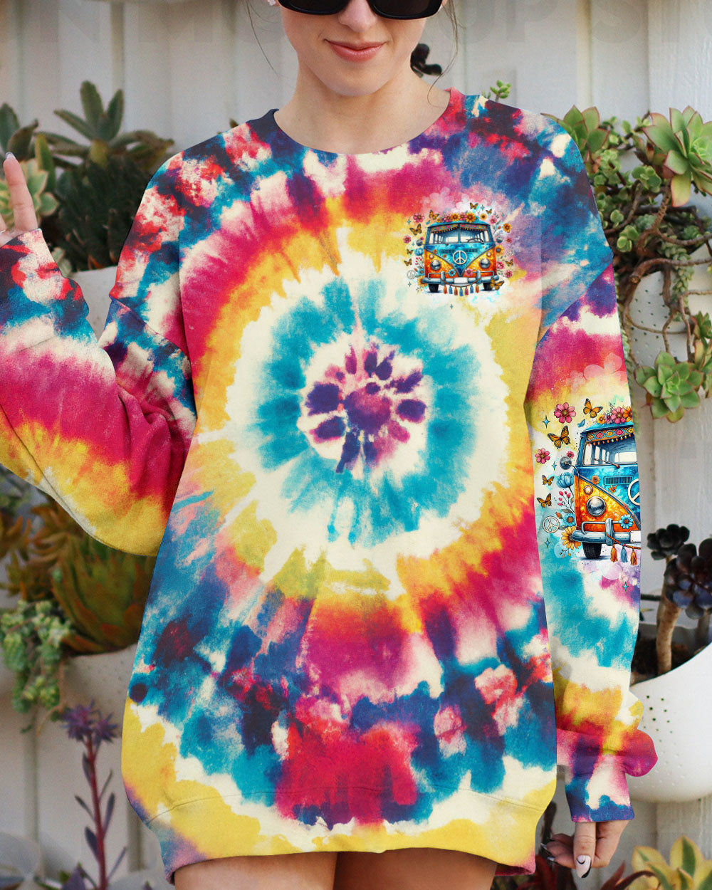 Older Now But Im Still Running Against the Wind Colorful Tie Dye Hippie Bus AOP Shirts _2_ RBfUI