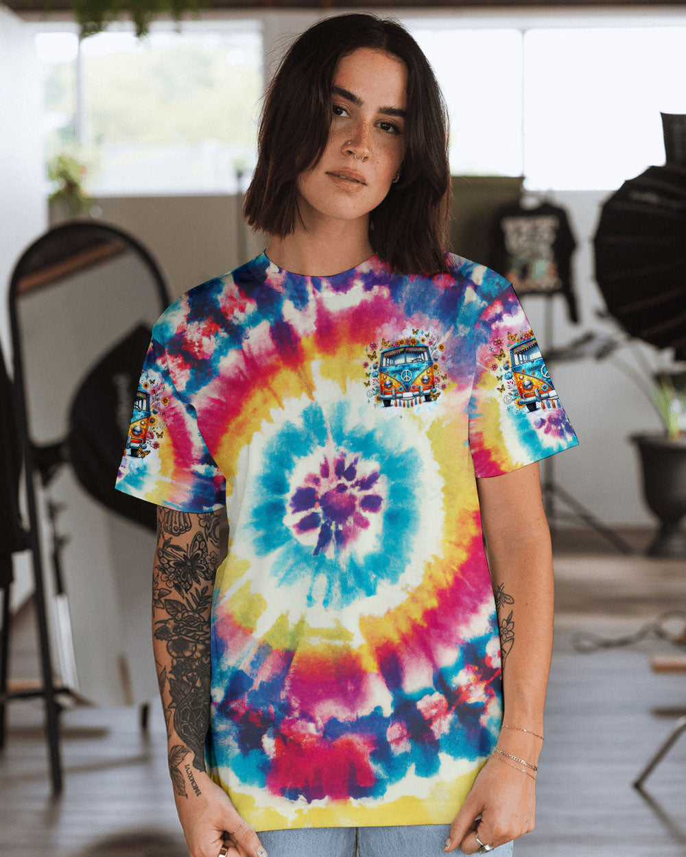 Older Now But Im Still Running Against the Wind Colorful Tie Dye Hippie Bus AOP Shirts _9_ zMG2E