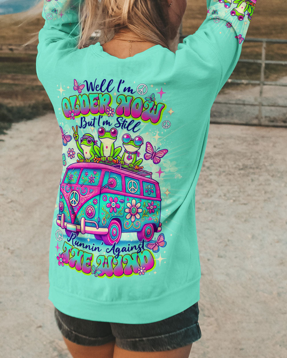 Older Now But Im Still Running Against the Wind Funny Frog Hippie Van AOP Shirts _3_ Lqe6z