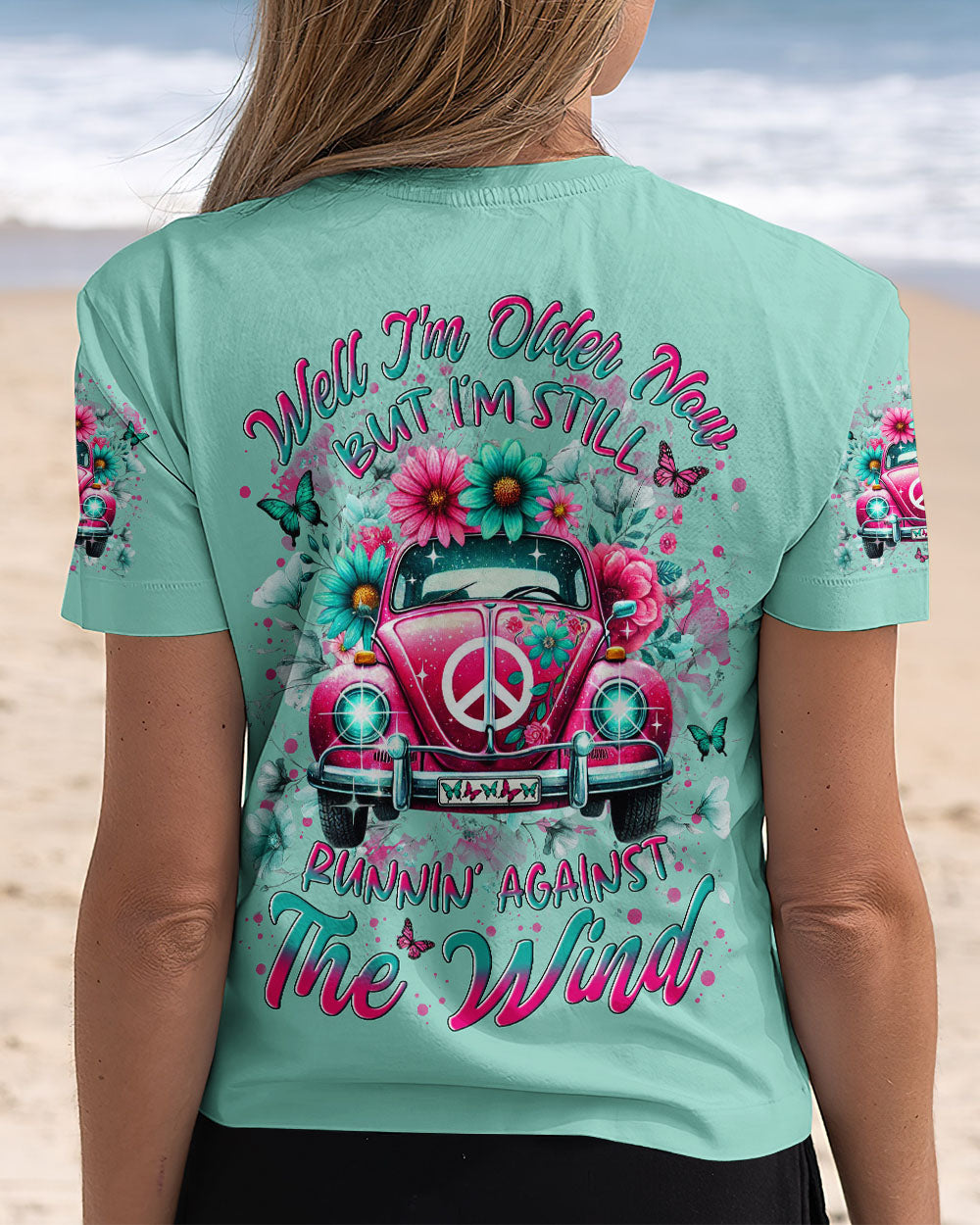 Older Now But Im Still Running Against the Wind Pink VW Bug Flowers Hippie AOP Shirts _13_ NGYUo