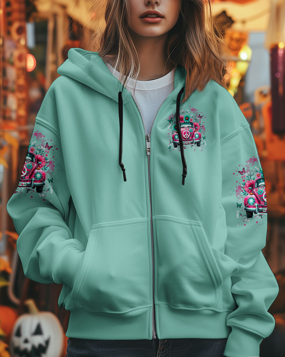 Older Now But Im Still Running Against the Wind Pink VW Bug Flowers Hippie AOP Shirts _5_ T830y