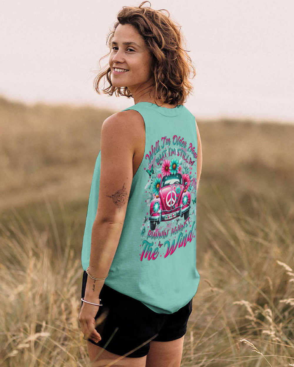 Older Now But Im Still Running Against the Wind Pink VW Bug Flowers Hippie AOP Shirts _8_ k1lOB