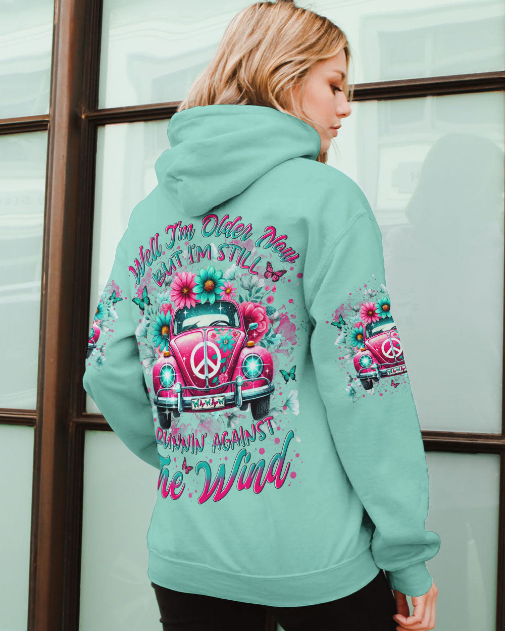Older Now But Im Still Running Against the Wind Pink VW Bug Flowers Hippie AOP Shirts _9_ 4N7YN