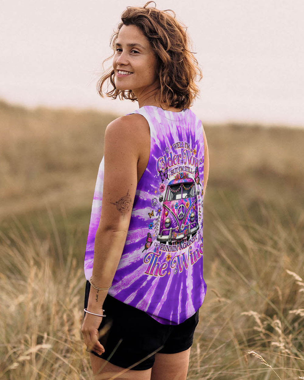 Older Now But Im Still Running Against the Wind Purple Tie Dye Hippie Van AOP Shirts _7_ a1QSx