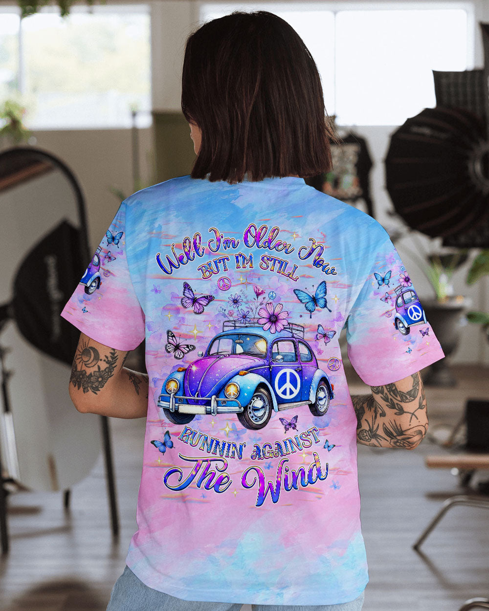 Older Now But Im Still Running Against the Wind Tie Dye Hippie Car AOP Shirts _12_ C92Rq