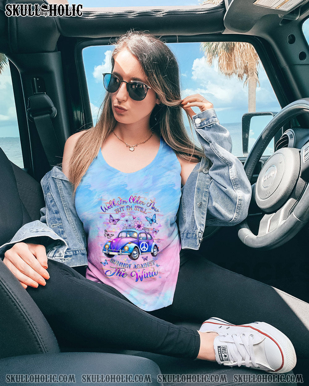 Older Now But Im Still Running Against the Wind Tie Dye Hippie Car AOP Shirts _6_ AxspC