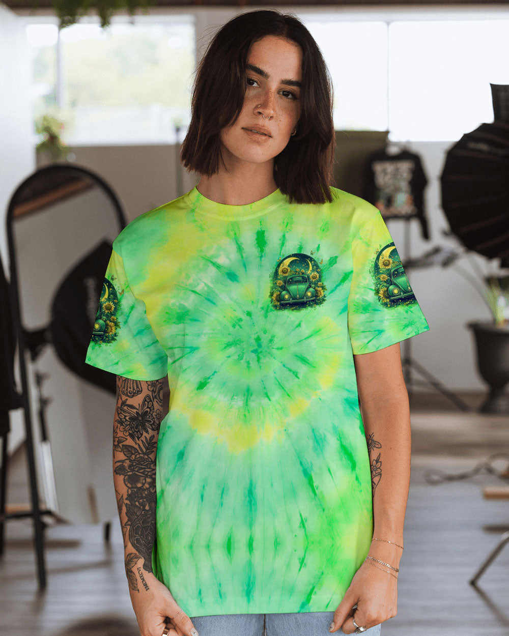 Older Now But Im Still Running Against the Wind Tie Dye Hippie VW Bug Sunflowers AOP Shirts _14_ MlTkM