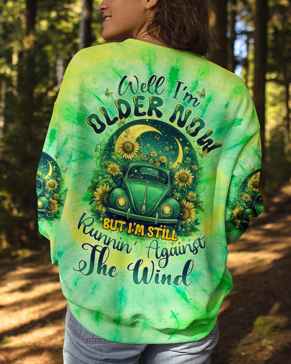 Older Now But Im Still Running Against the Wind Tie Dye Hippie VW Bug Sunflowers AOP Shirts _7_ fGxCU