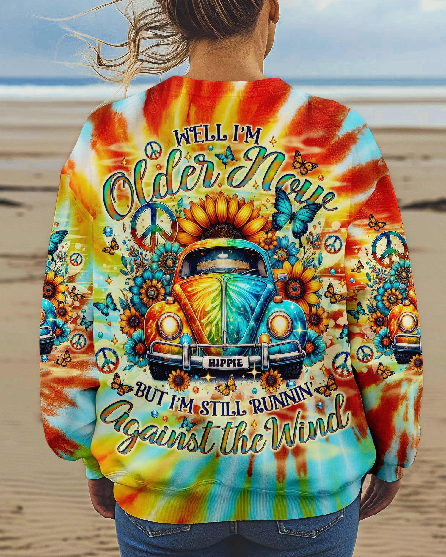 Older Now But Still Runnin Against the Wind Tie Dye Hippie Peace Car AOP Shirts _7_ ayM03
