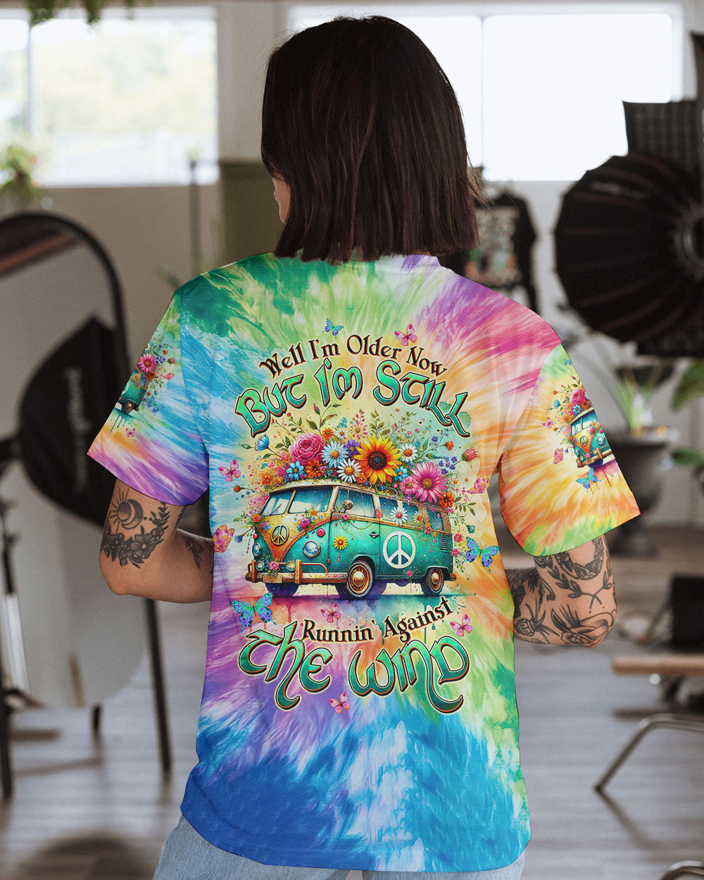 Older Now But Still Runnin Against the Wind Tie Dye Hippie Van AOP Shirts _1_ XeSDP