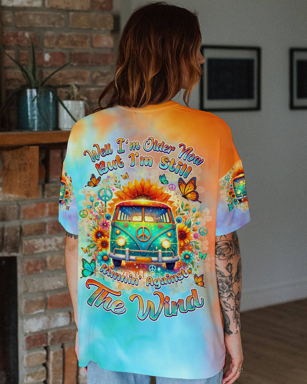 Older Now But Still Running Against The Wind Colorful Tie Dye Van Sunflower AOP Shirts _10_ AyNSE