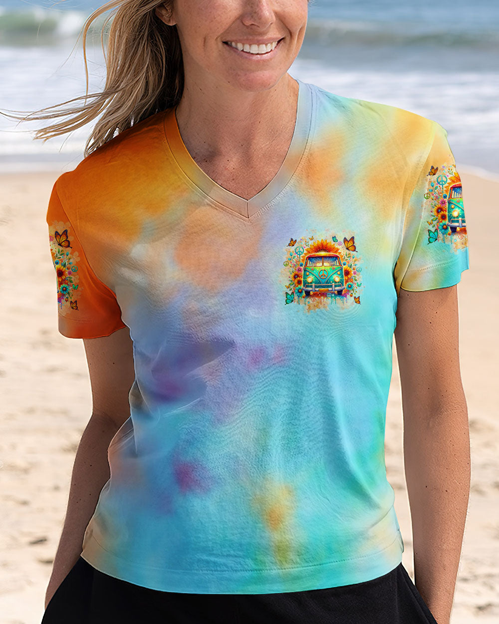 Older Now But Still Running Against The Wind Colorful Tie Dye Van Sunflower AOP Shirts _11_ O11kc