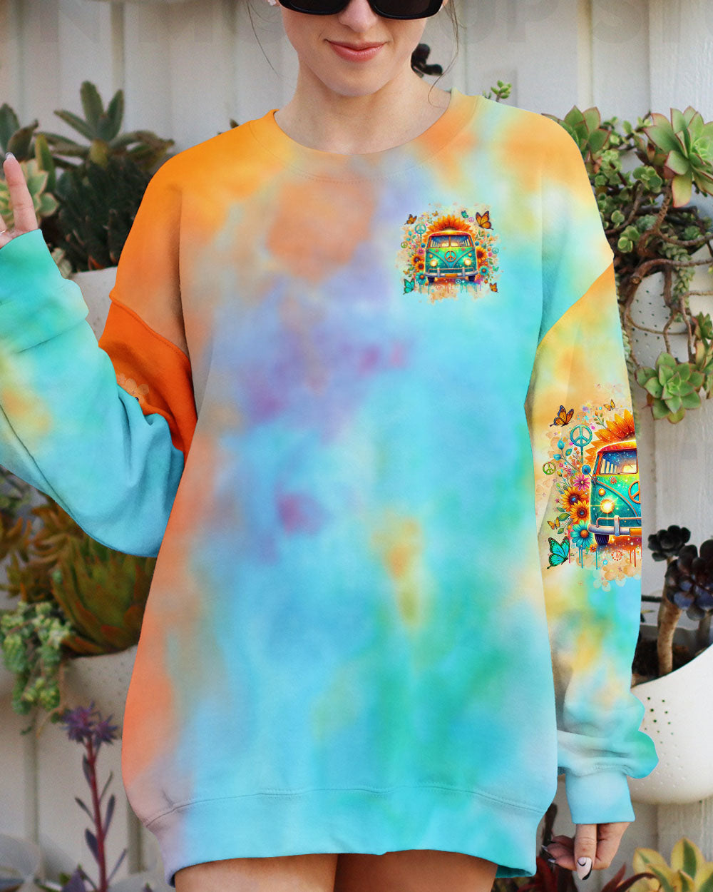 Older Now But Still Running Against The Wind Colorful Tie Dye Van Sunflower AOP Shirts _2_ n7sTp