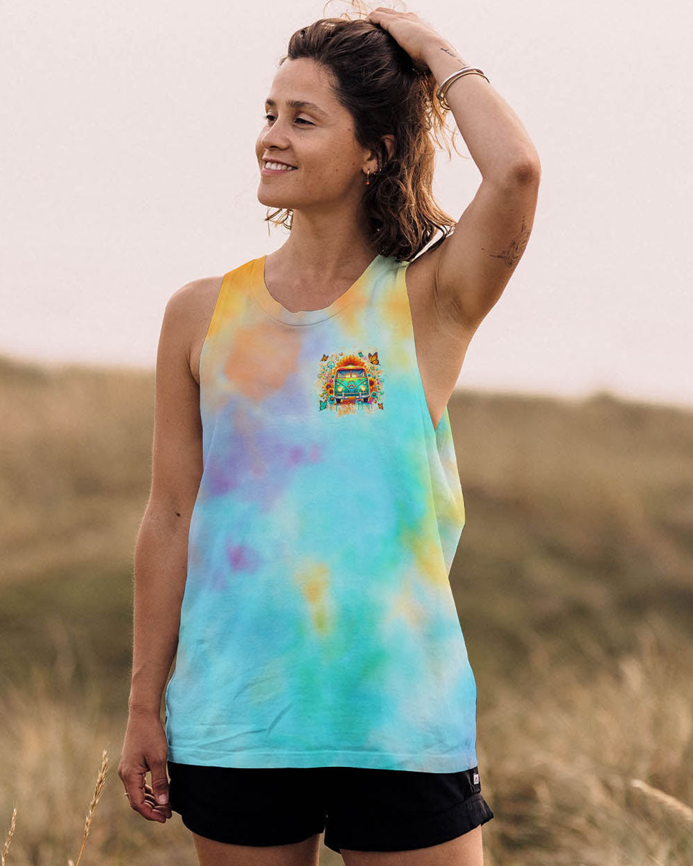 Older Now But Still Running Against The Wind Colorful Tie Dye Van Sunflower AOP Shirts _6_ Y1d7f