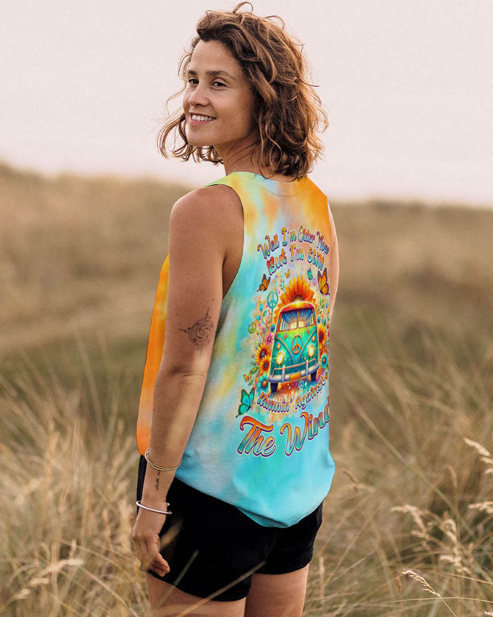 Older Now But Still Running Against The Wind Colorful Tie Dye Van Sunflower AOP Shirts _7_ pNj5N