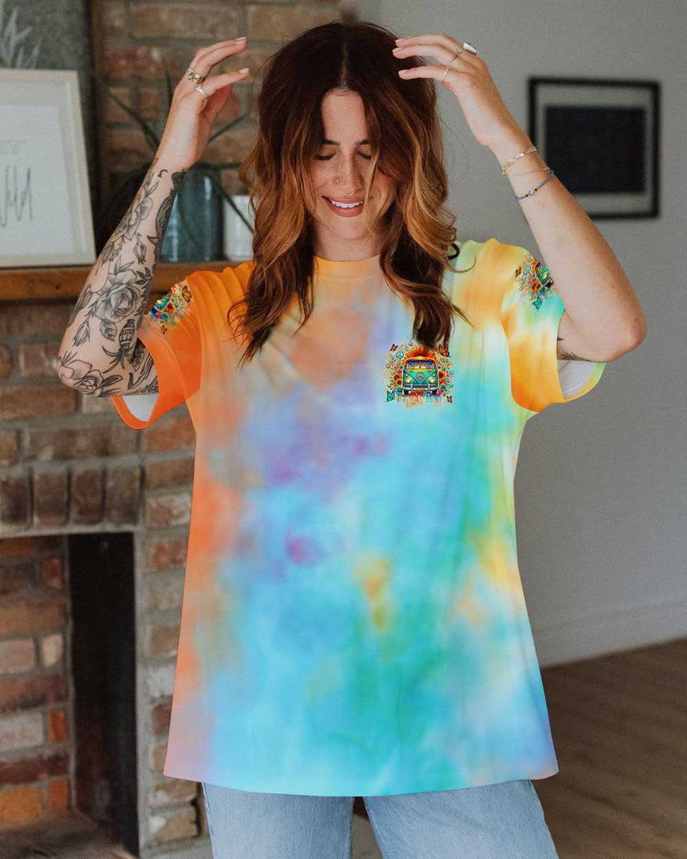 Older Now But Still Running Against The Wind Colorful Tie Dye Van Sunflower AOP Shirts _9_ 36ucr