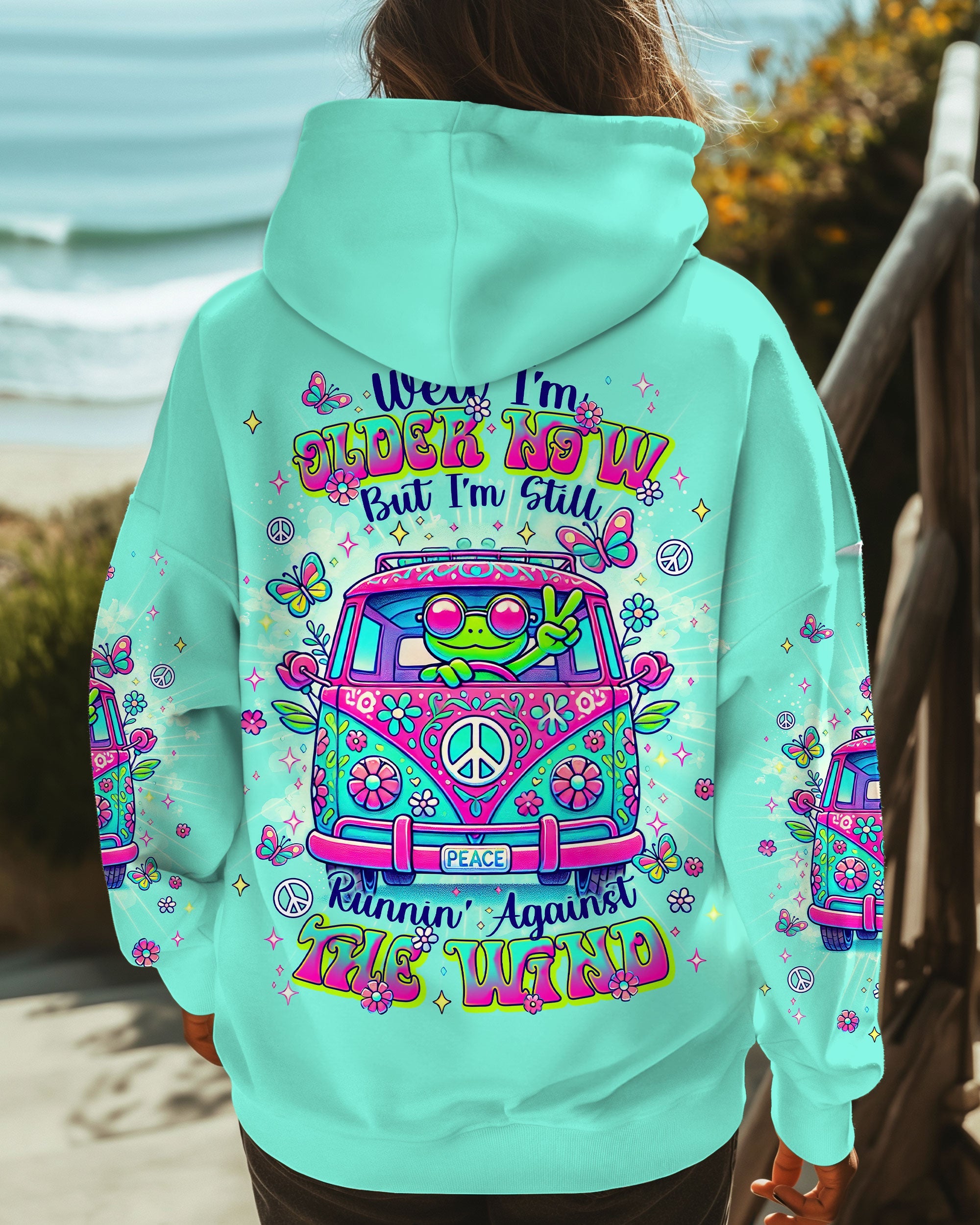 Older Now But Still Running Against The Wind Funny Frog Peace Van Design AOP Shirts _1_ wgjir