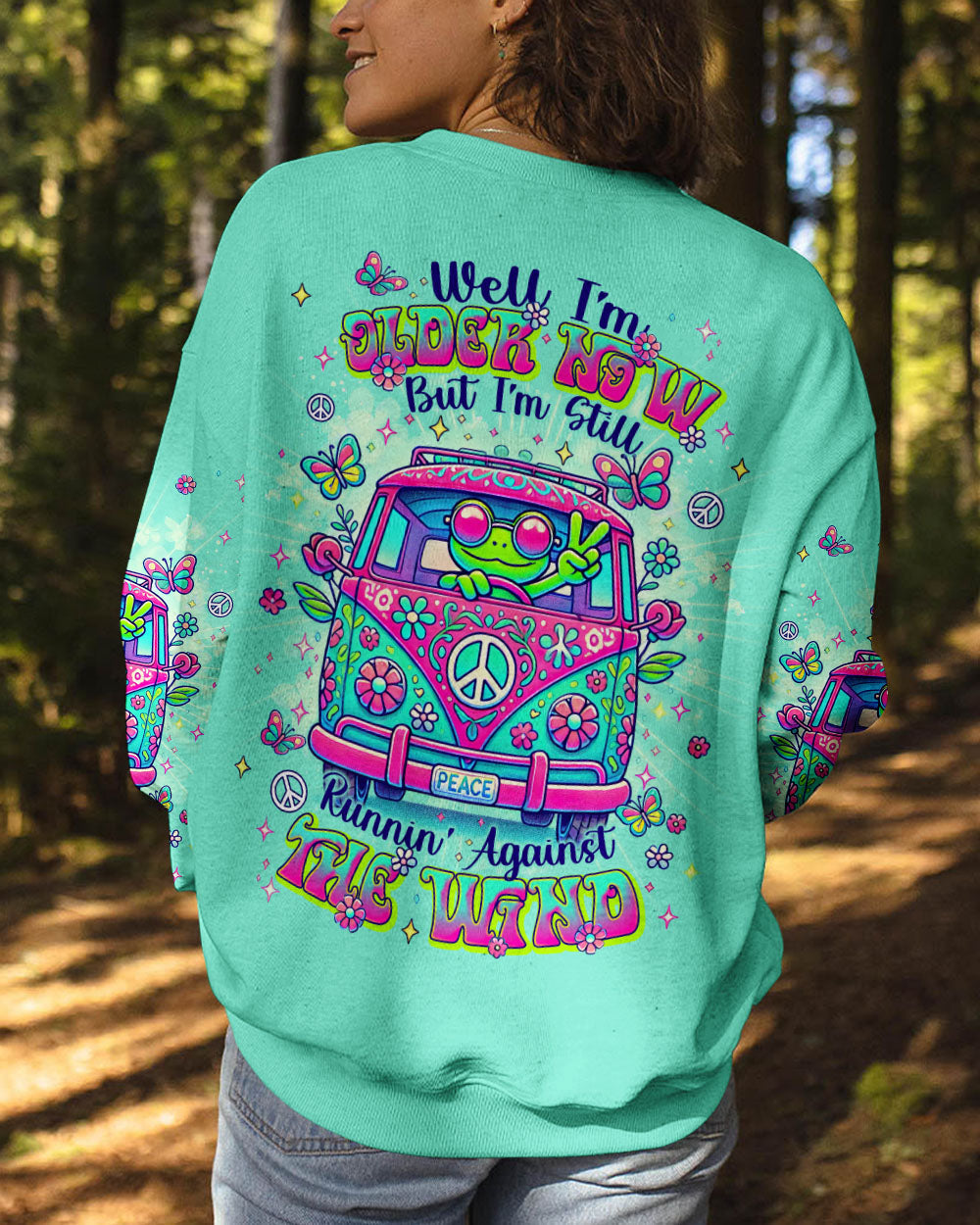 Older Now But Still Running Against The Wind Funny Frog Peace Van Design AOP Shirts _3_ ozziK