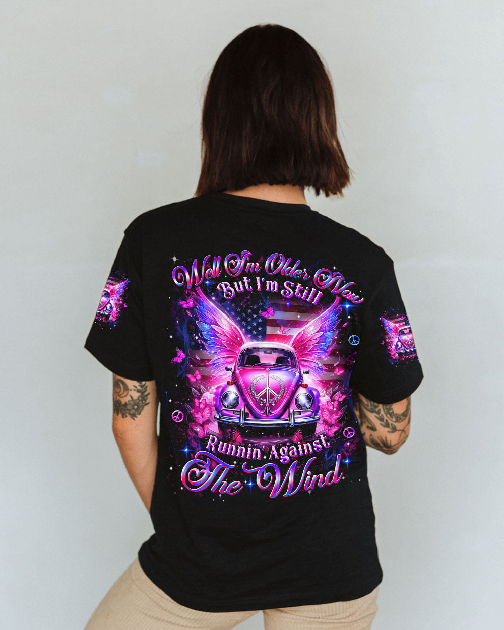 Older Now But Still Running Against The Wind Pink VW Bug with Wings AOP Shirts _10_ FC0GK