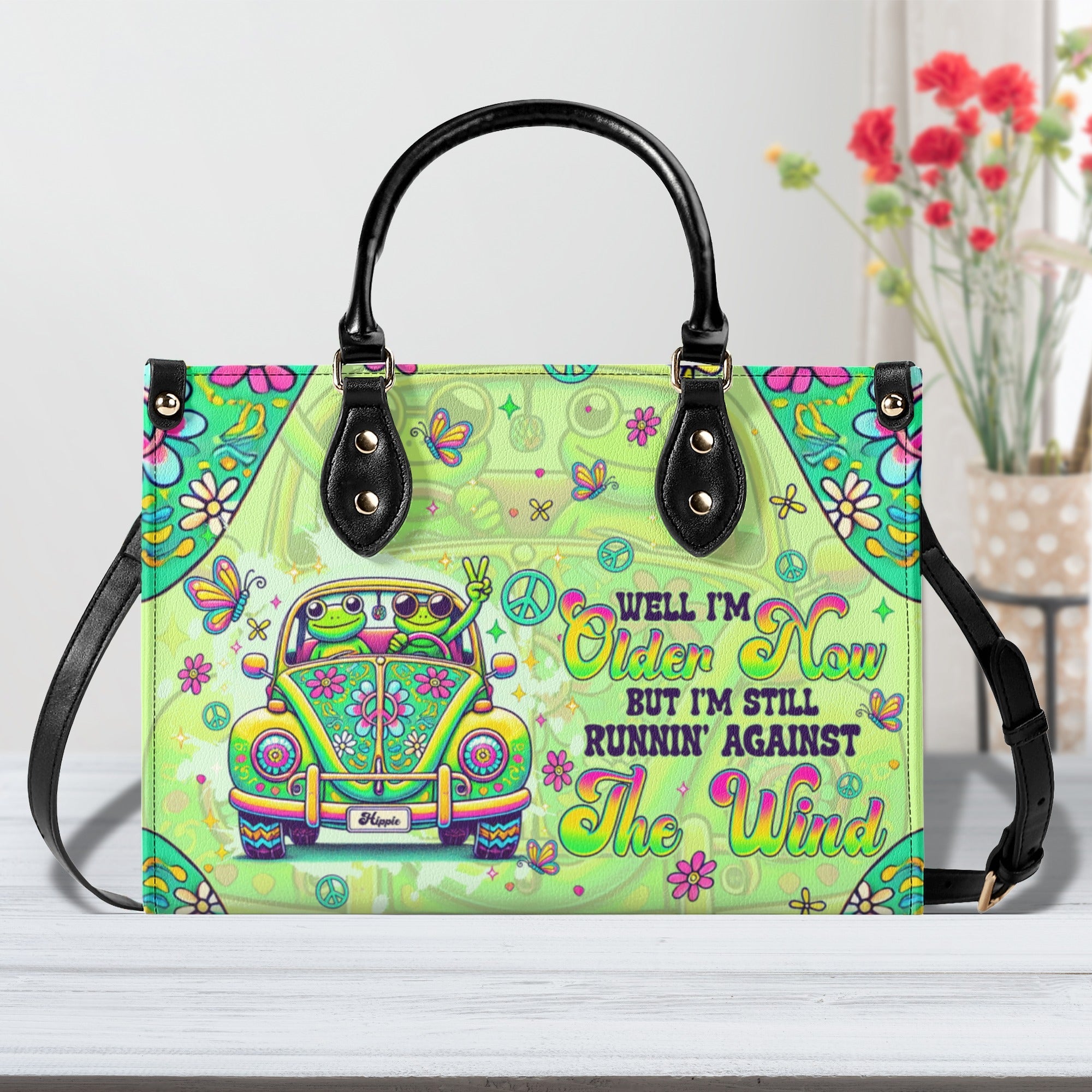 Older Now But Still Running Against The Wind Retro VW Couple Frog Hippie Leather Bag _2_ NzTKJ