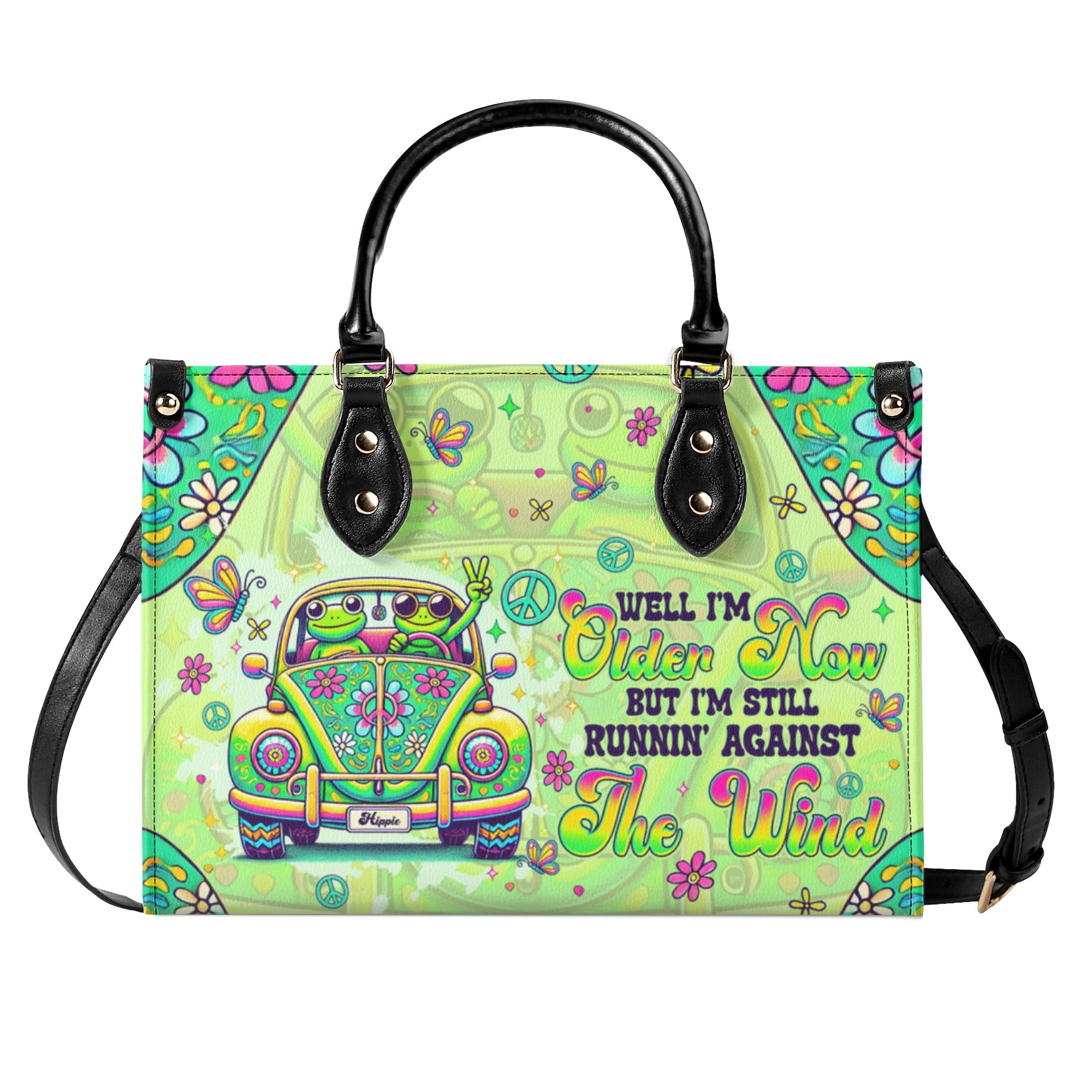 Older Now But Still Running Against The Wind Retro VW Couple Frog Hippie Leather Bag _3_ hl8TX