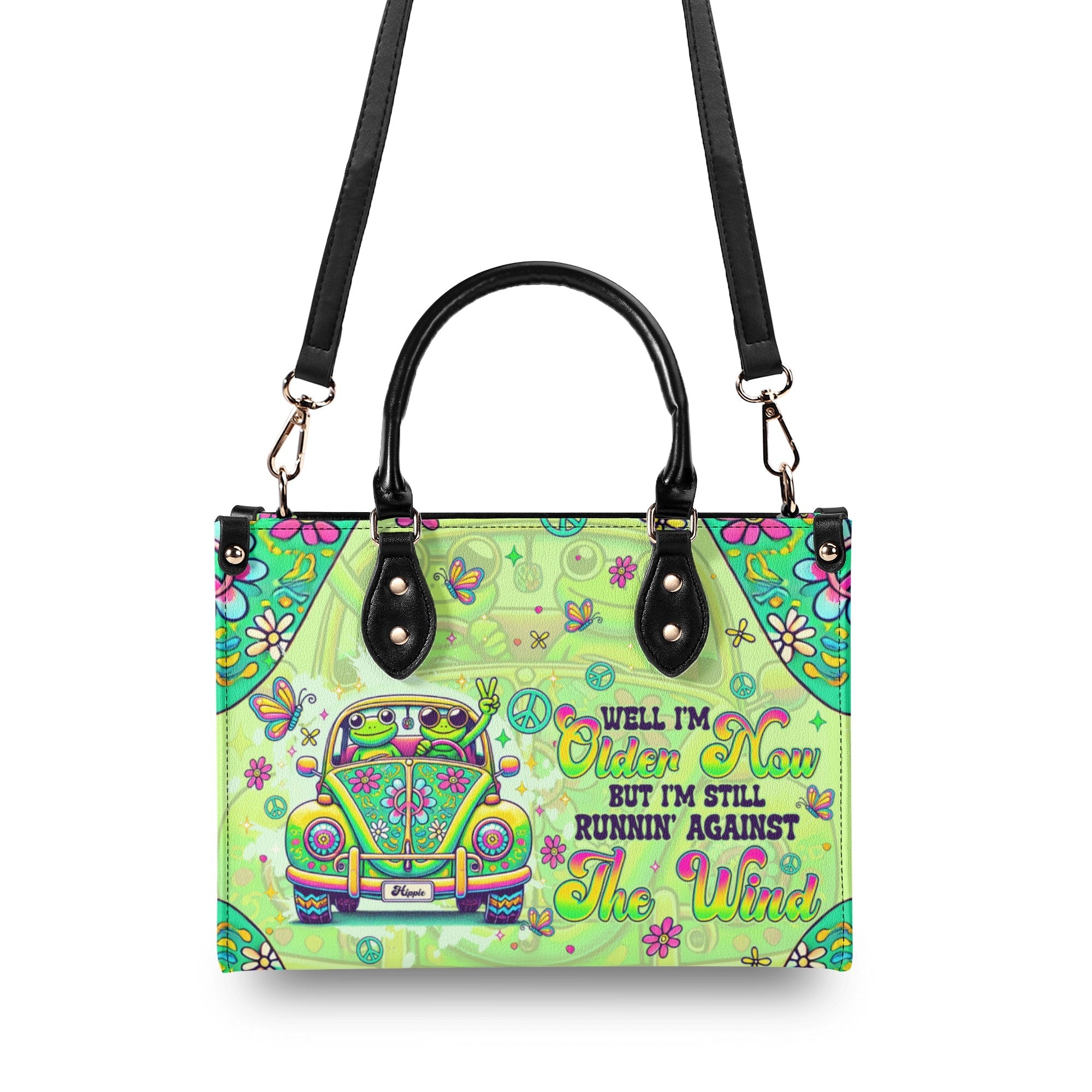Older Now But Still Running Against The Wind Retro VW Couple Frog Hippie Leather Bag _4_ mTmuV