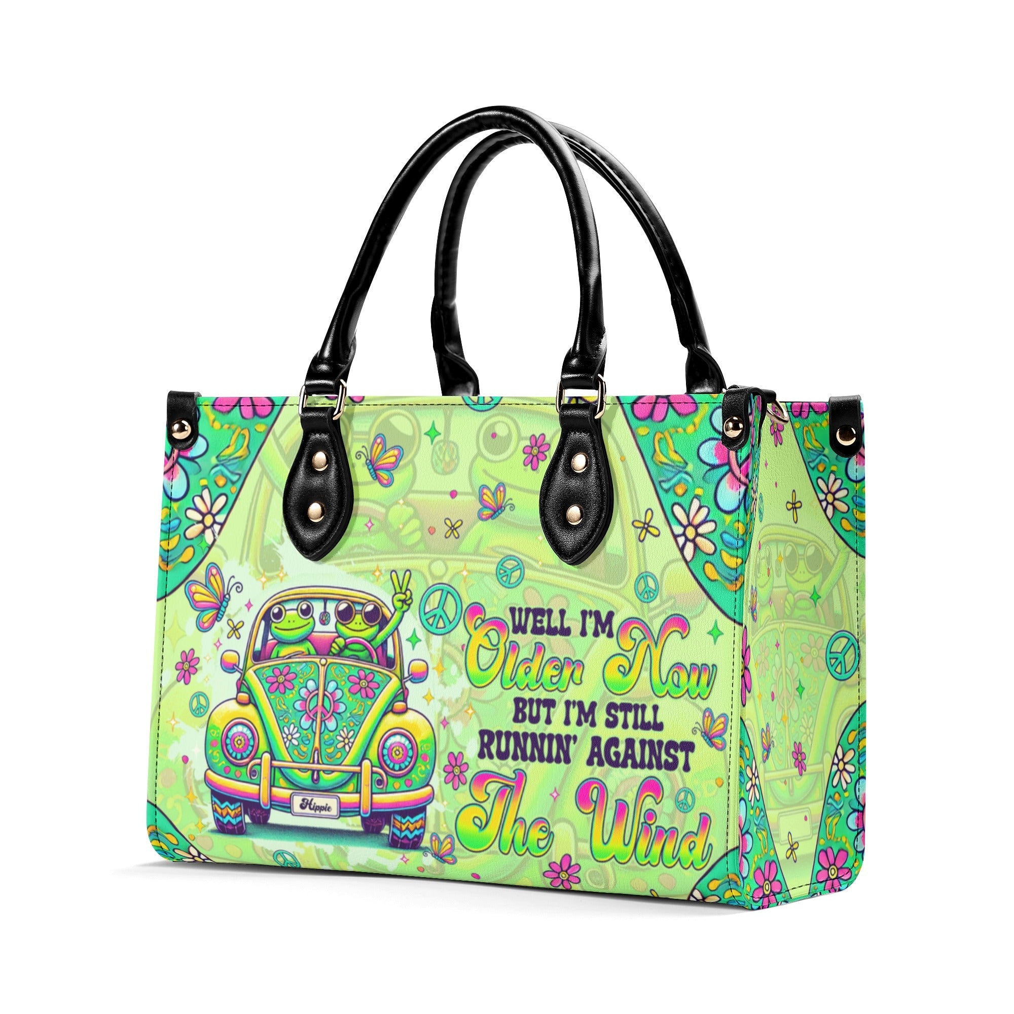 Older Now But Still Running Against The Wind Retro VW Couple Frog Hippie Leather Bag _7_ FJ8Mj