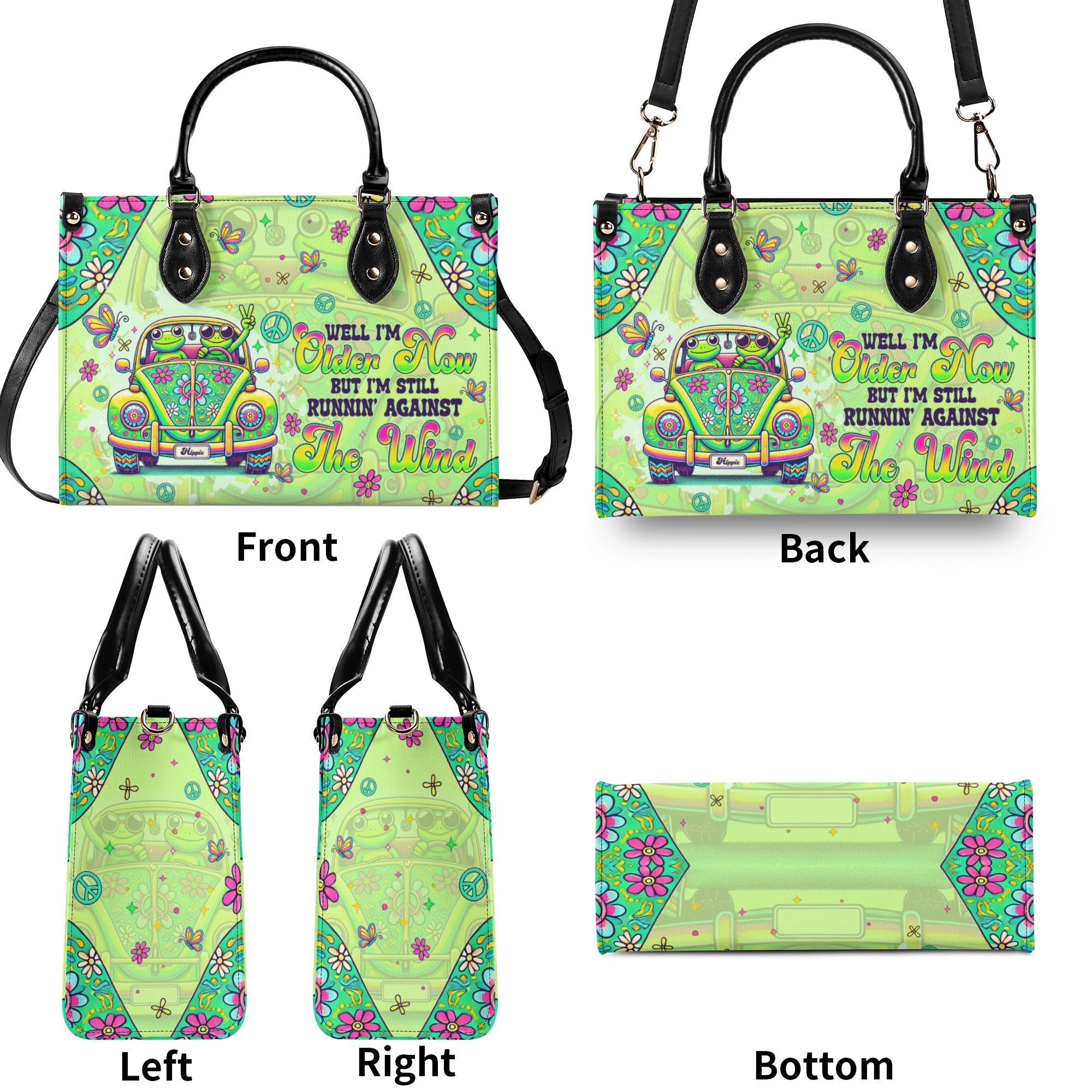 Older Now But Still Running Against The Wind Retro VW Couple Frog Hippie Leather Bag _9_ lSc1x