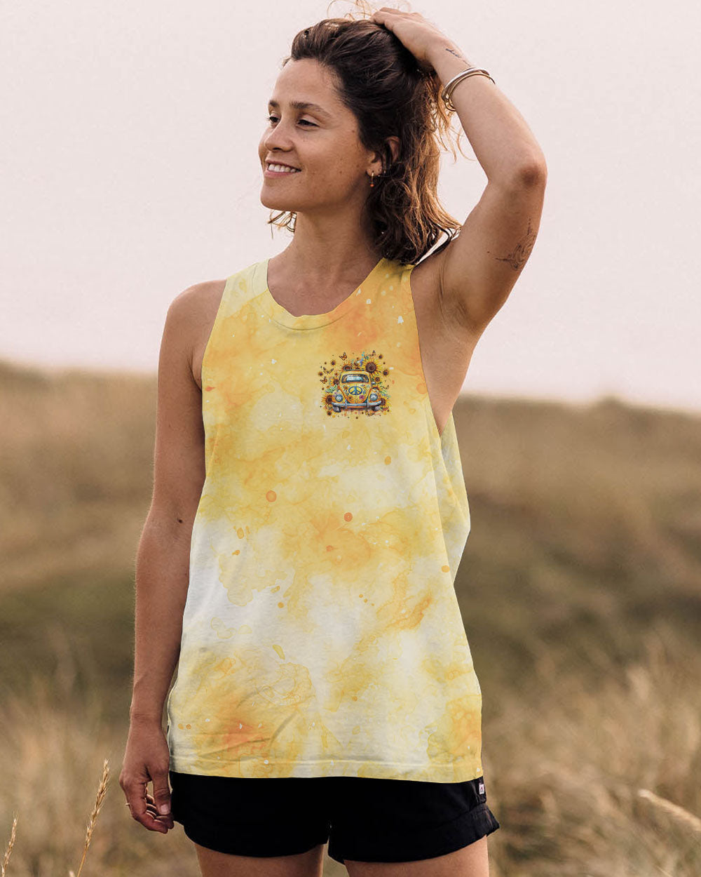 Older Now But Still Running Against The Wind Sunflower Tie Dye Vintage VW Bug AOP Shirts _10_ pGkRg