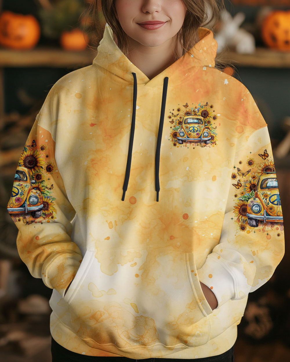 Older Now But Still Running Against The Wind Sunflower Tie Dye Vintage VW Bug AOP Shirts _4_ yBlsV