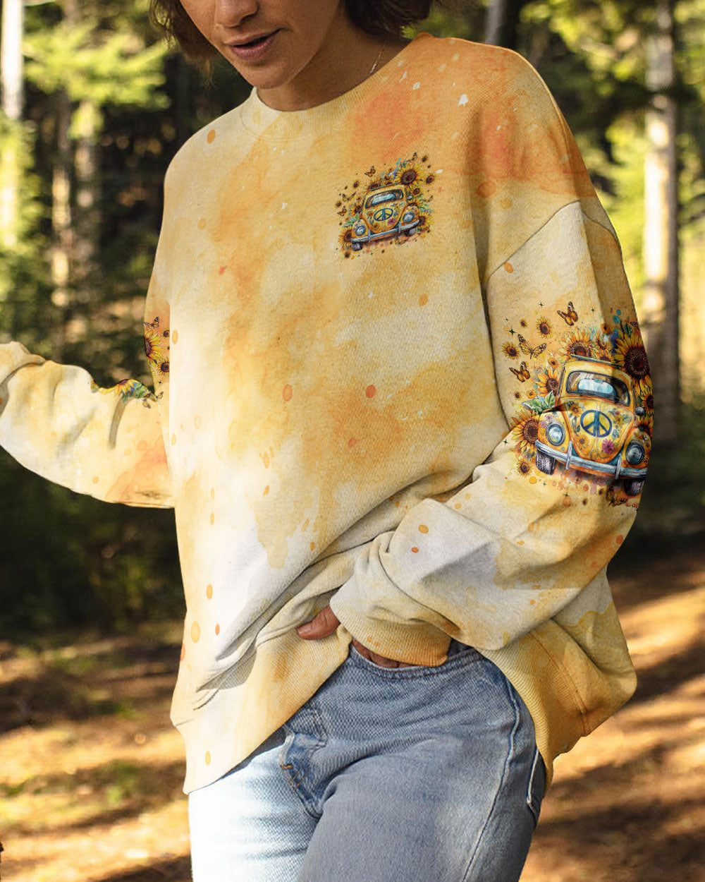 Older Now But Still Running Against The Wind Sunflower Tie Dye Vintage VW Bug AOP Shirts _6_ 9kvJC