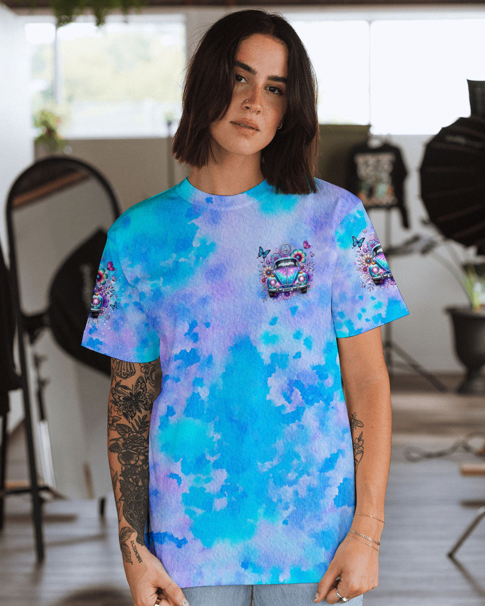 Older Now But Still Running Against The Wind Tie Dye VW Bug with Floral AOP Shirts _9_ JTNT7