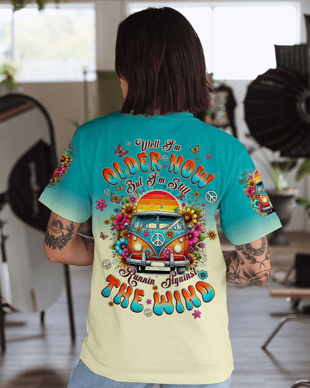 Older Now Runnin Against the Wind Retro Hippie Van Graphic AOP Shirts _4_ O0YDF
