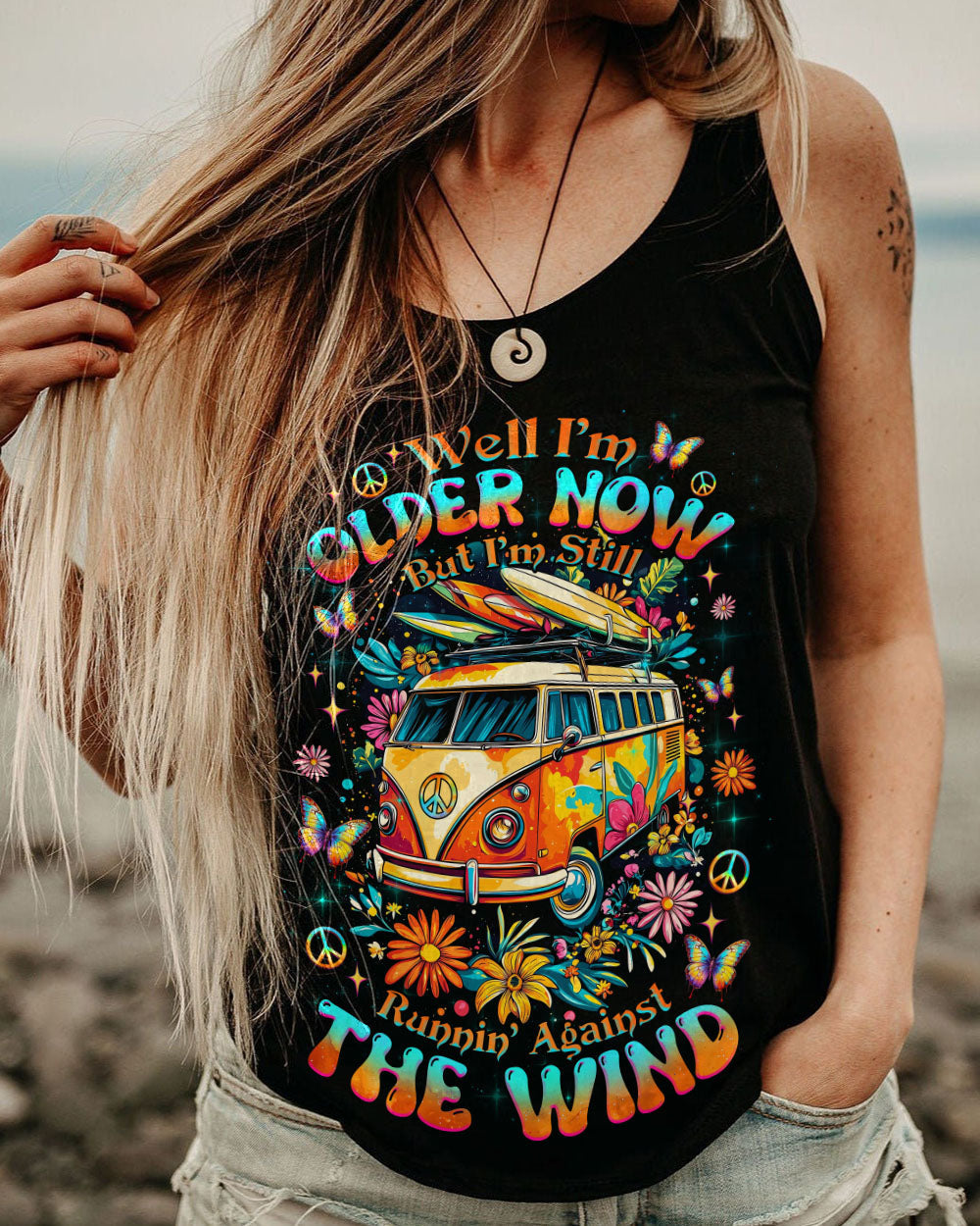 Older Now Runnin_E2_80_99 Against the Wind Flower Vintaege Hippie Van AOP Shirts _12_ gUdjp