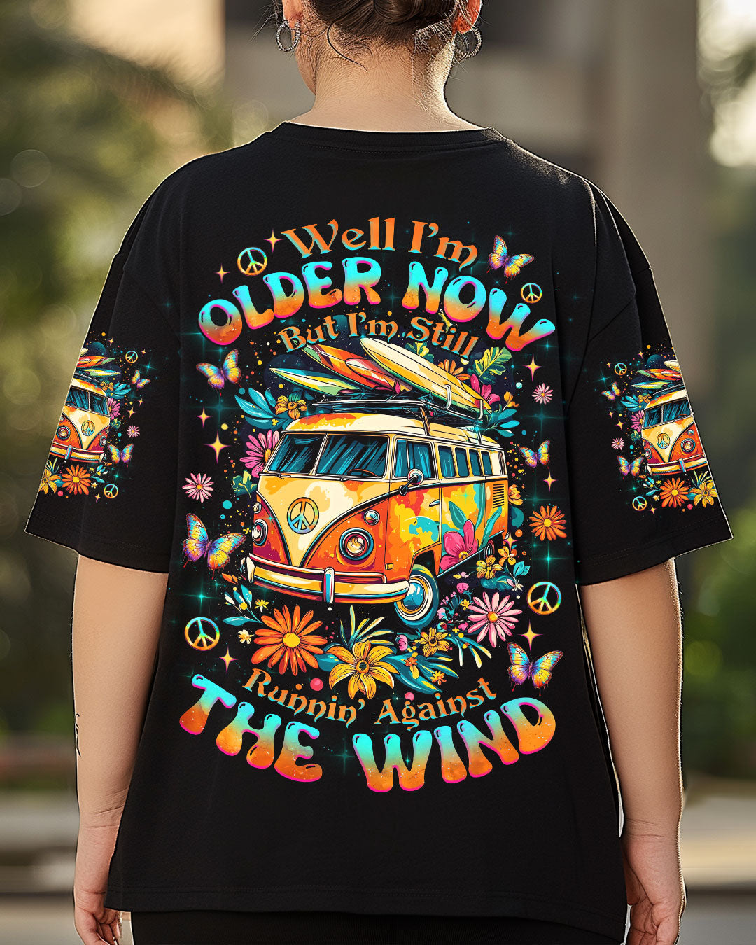 Older Now Runnin_E2_80_99 Against the Wind Flower Vintaege Hippie Van AOP Shirts _4_ OmSwJ
