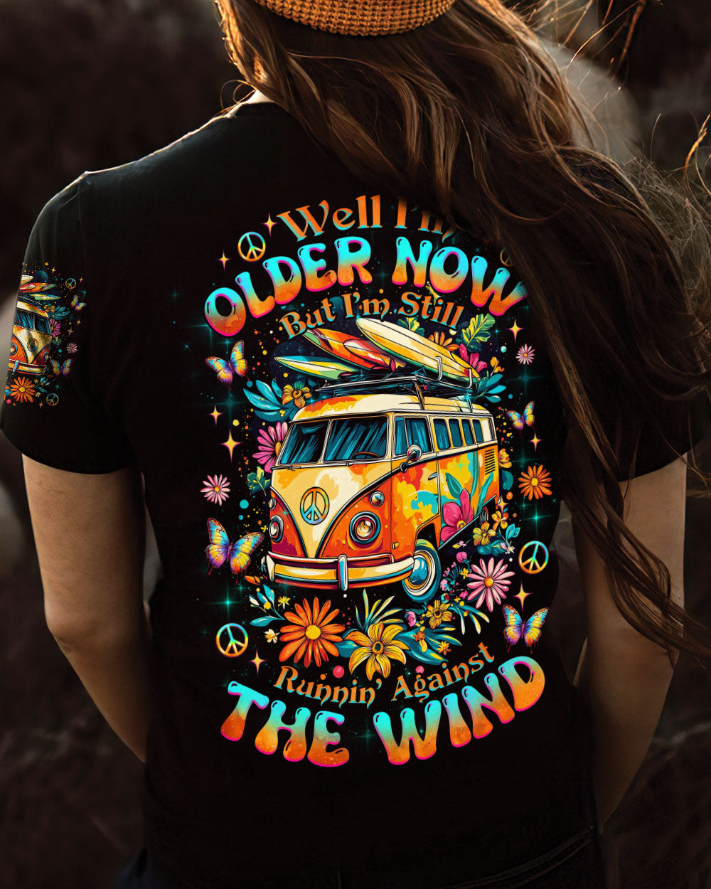 Older Now Runnin_E2_80_99 Against the Wind Flower Vintaege Hippie Van AOP Shirts _6_ opAqC