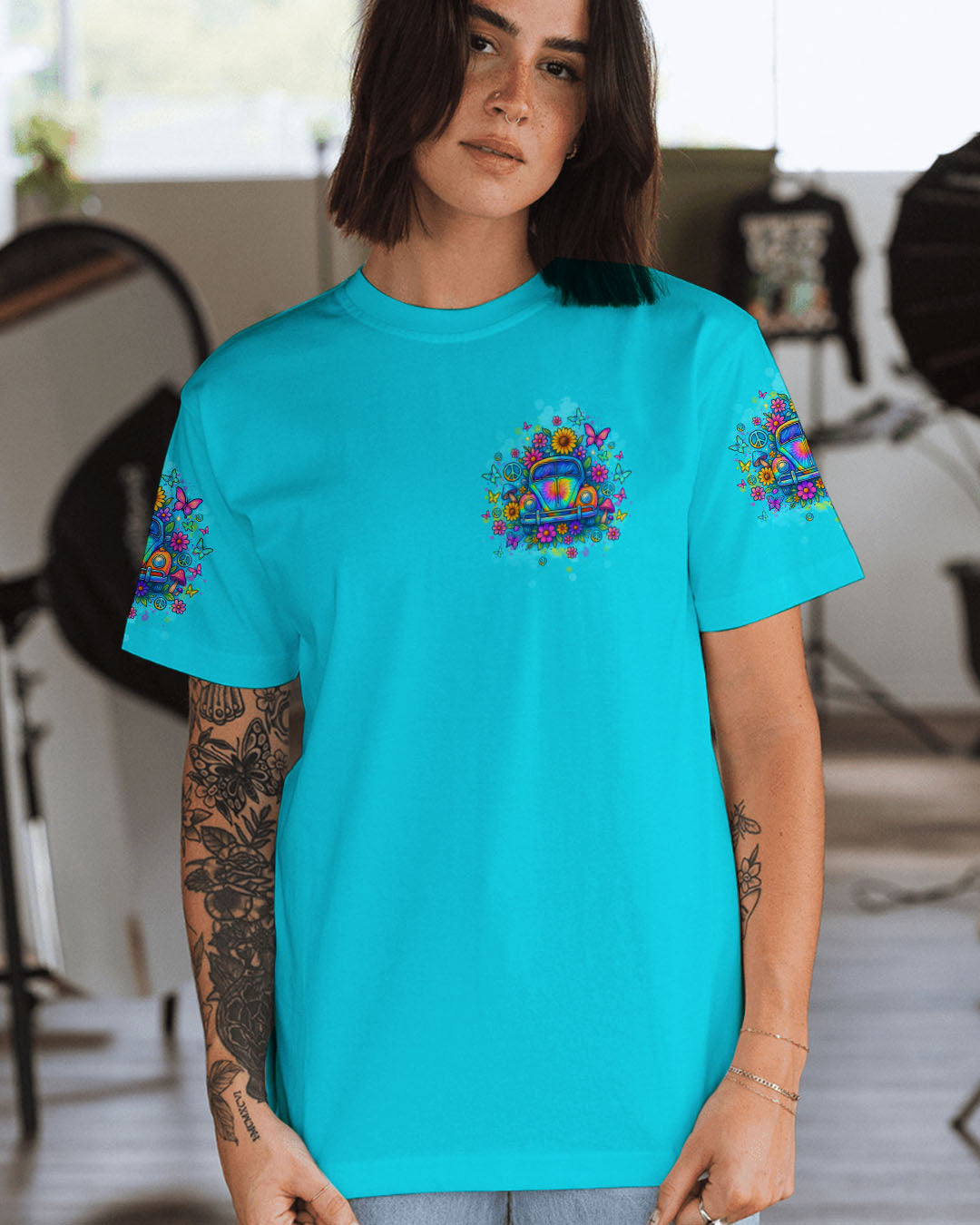 Older Now Runnin_E2_80_99 Against the Wind Psychedelic Tie Dye Car Graphic for Women AOP Shirts _2_ 0z9KL