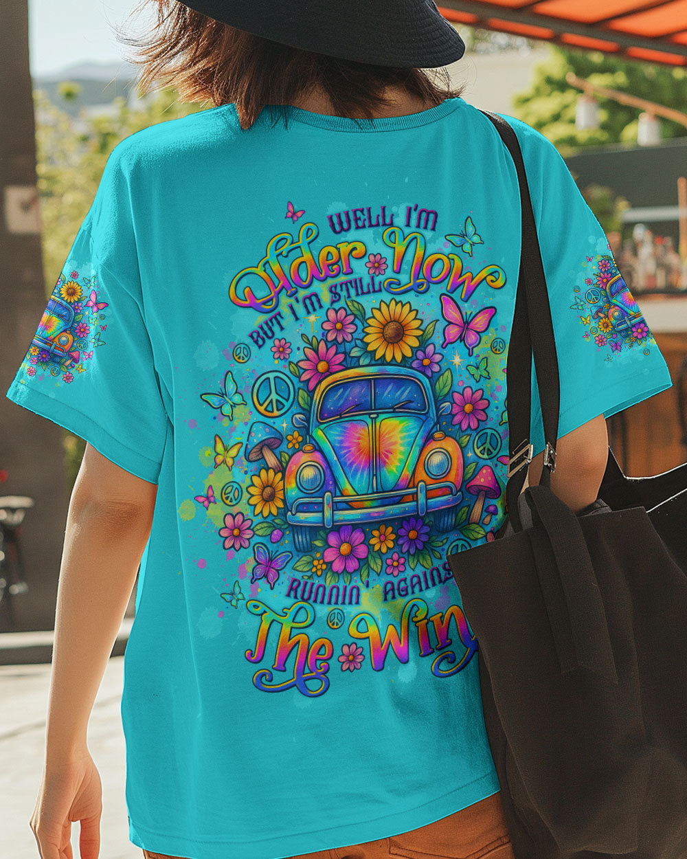 Older Now Runnin_E2_80_99 Against the Wind Psychedelic Tie Dye Car Graphic for Women AOP Shirts _5_ tVkjz